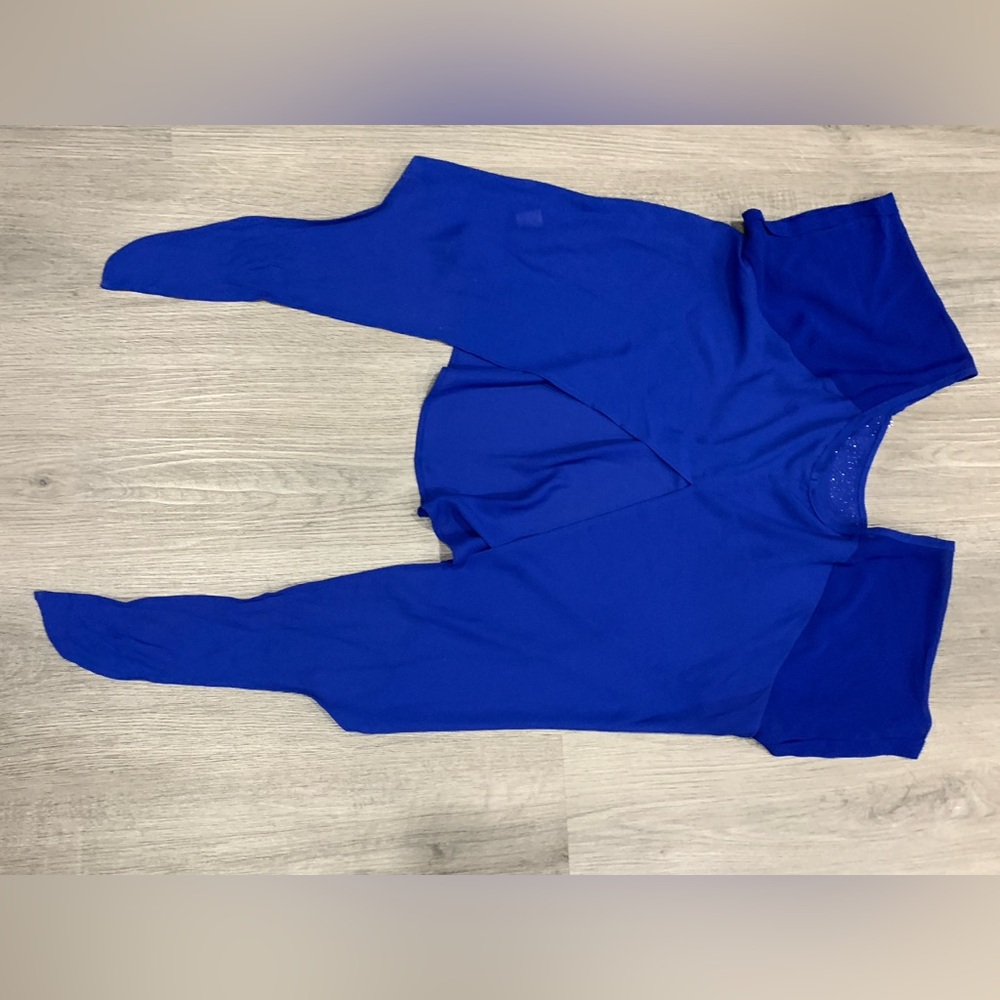 Heartsoul Royal Blue Metal Collar Neckline Tie-Waist Blouse Top Open Back L - Picture 6 of 13